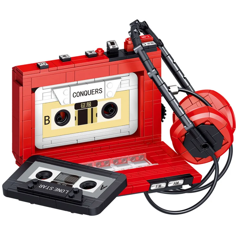 Creative Classic Cellphone Tape Recorder Coffeemaker Model Building Blocks Micro Retro Walkman Headset Bricks Decoration Kid Toy