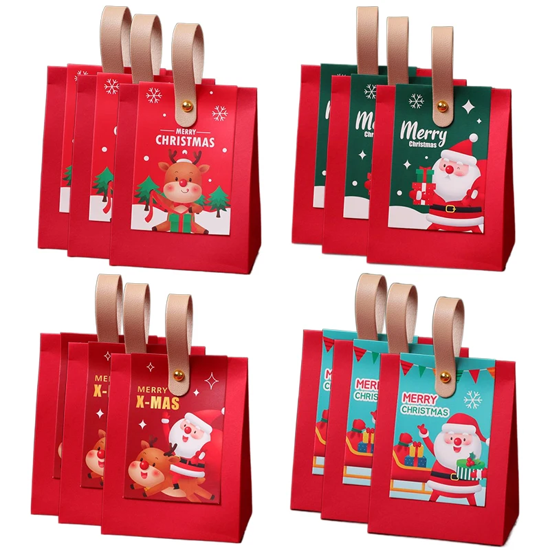 

12Pcs New Christmas Candy Box Gift Bags Santa Claus Elk Design DIY Cookie Snack Packaging for Xmas New Year Party Kids Favors