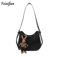 new cute leather bag rabbit pendant luxury bags and brand for women shoulder bags handbags purses party clutch bags high quality