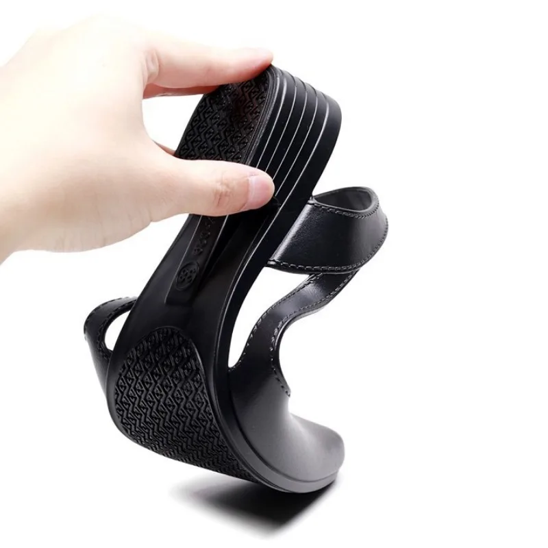 Сандалии женские на квадратном каблуке повседневные однотонные босоножки из ПВХ