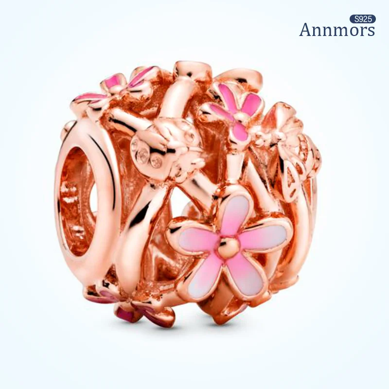 

Rose Gold Openwork Flowers Charms Silver Plated Fit Original Bracelets Charms Beads Round Birthday Fashion Jewelry