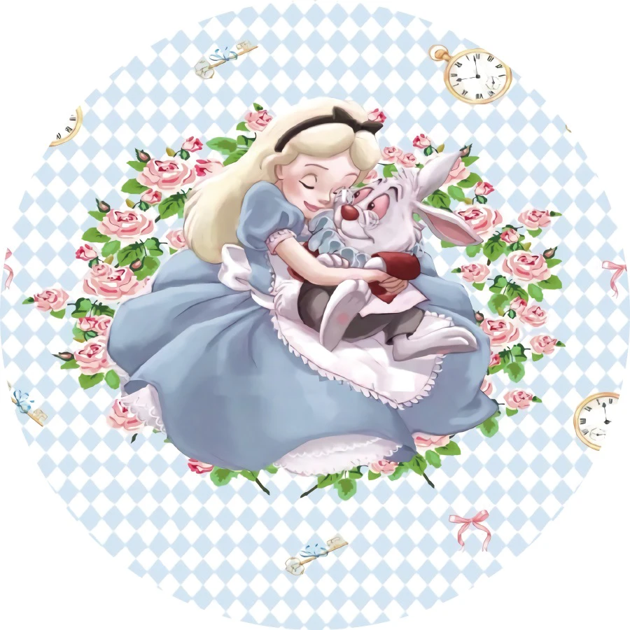 

Disney Alice In Wonderland Elastic Circle Round Background Baby Birthday Party Decor Banner Photography Backdrop Photo Studio