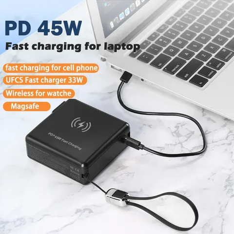 Магнитный внешний аккумулятор емкостью 15000 мАч с вилкой переменного тока, 45 Вт, быстрая беспроводная зарядка, Powerbank для Magsafe для ноутбука, iPhone, iWatch, Xiaomi, Samsung