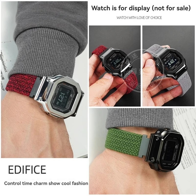 Фото Для Casio DW-H5600 эластичный нейлоновый складной ремешок с магнитной пряжкой браслет 18 мм водонепроницаемый дышащий ремешок для часов зеленый серый черный №3