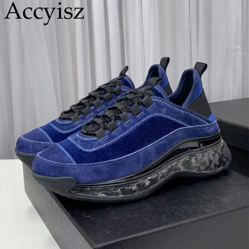 

Summer Air Bottom Sneakers Round Toe Patchwork Mixed Color Lace Up Running Shoes Thick Sole Casual Shoes Flat Daddy Shoes Unisex