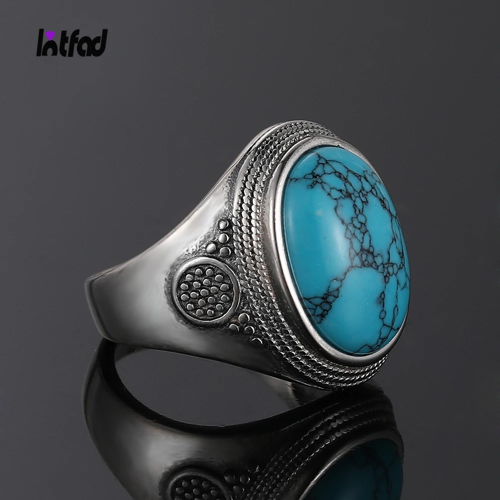 

Natural 10x14MM Oval Turquoise Rings Sterling Silver Ring for Men Women Luxury Vintage Fine Jewelry Anniversary Party Gift