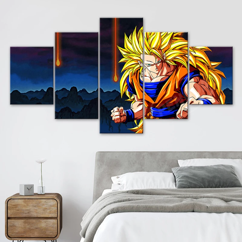 

Dragon Ball Anime Canvas Paintings 5 Pcs Son Goku Super Saiyan 3 Posters Printed Home Decor Wall Art Modular Pictures Framework