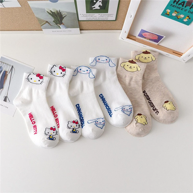 

Милые носки Sanrio с героями мультфильмов Hello Kitty Cinnamoroll помпон пурин Лолита стильные милые хлопковые носки для студентов