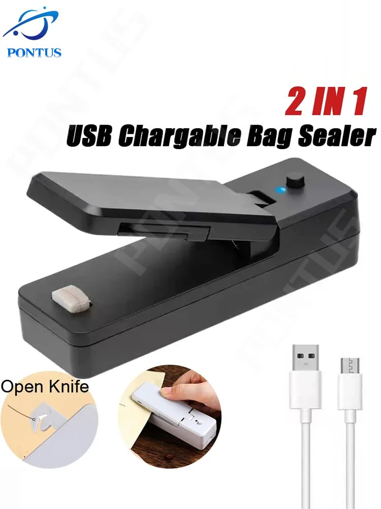 

2 In 1 Mini Magnetic Sealer Bag Cutter Opener Portable Food Snack Sealing Packaging Machine Rechargeable Heat Sealer for Storage