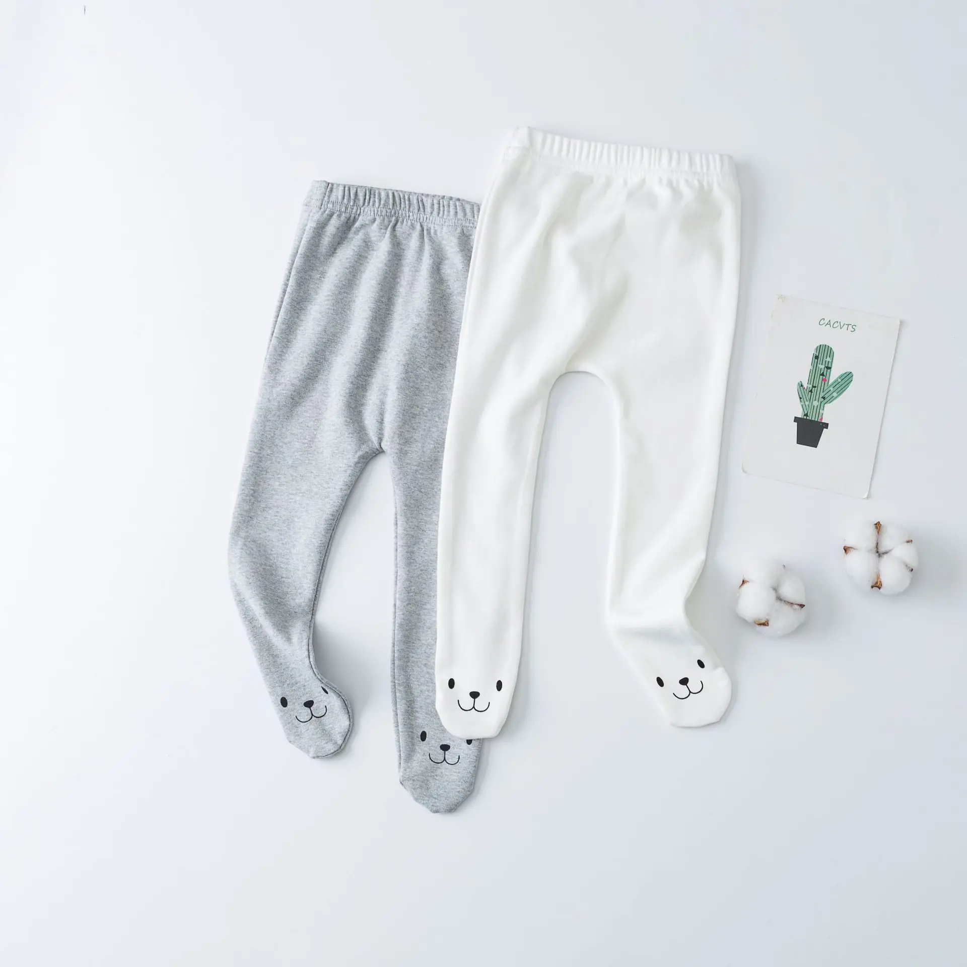 Baby leggings warm Cute Bear printing Baby Cotton Mid Waist Trousers Infant Baby Boy Girl Bag Foot Pants Even Socks kids pants