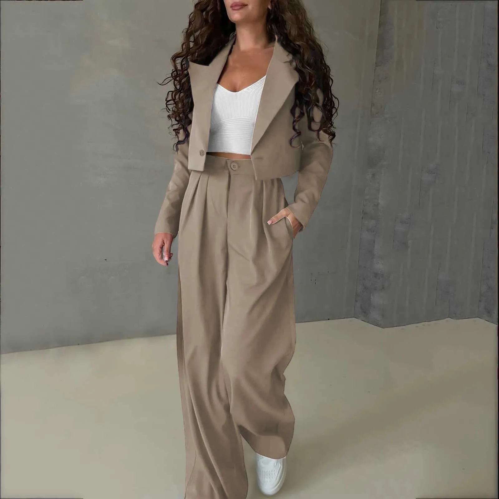 

Women Temperament Slim Suit And Trousers Set Two-Piece Ladies Fashion Solid Color Button Leisure Suits