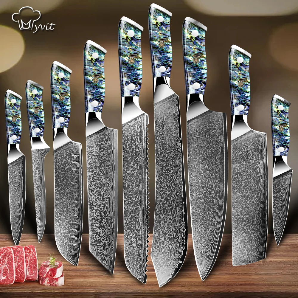 

Damascus Knife Chef Knife Japanes VG10 67 Layer Steel Cleaver Paring Bread Knife Lasting Sharp Abalone Shell Handle Kitchen Gift