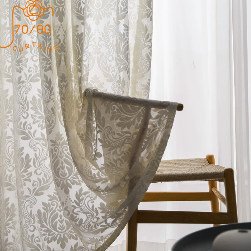 High-end Retro Embossed Embroidered Gauze Curtains for Living Room Bedroom Partition Curtains Finished Products Customization