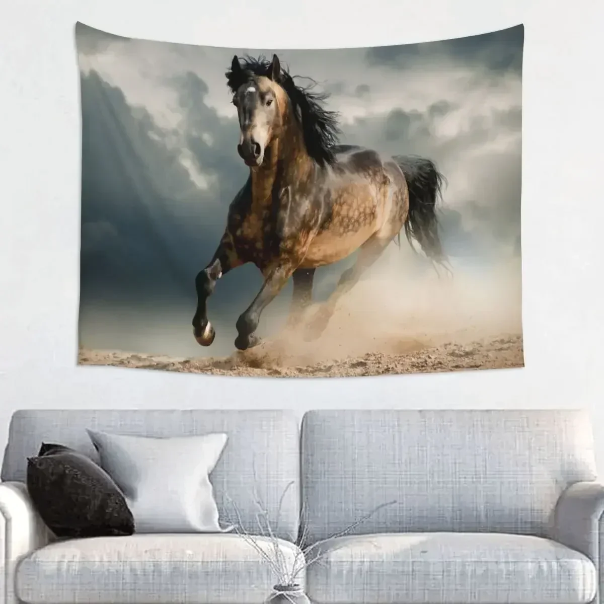 Гобелен с дикими лошадьми и животными в стиле хиппи полиэстер настенный