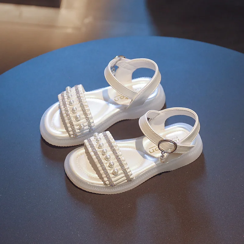 26-36 Summer Girls Pink Sandals Soft Sole Baby Pearl Princess Shoes for Kids Girls Beach Shoes Open Toe Sandals for Girls tenis