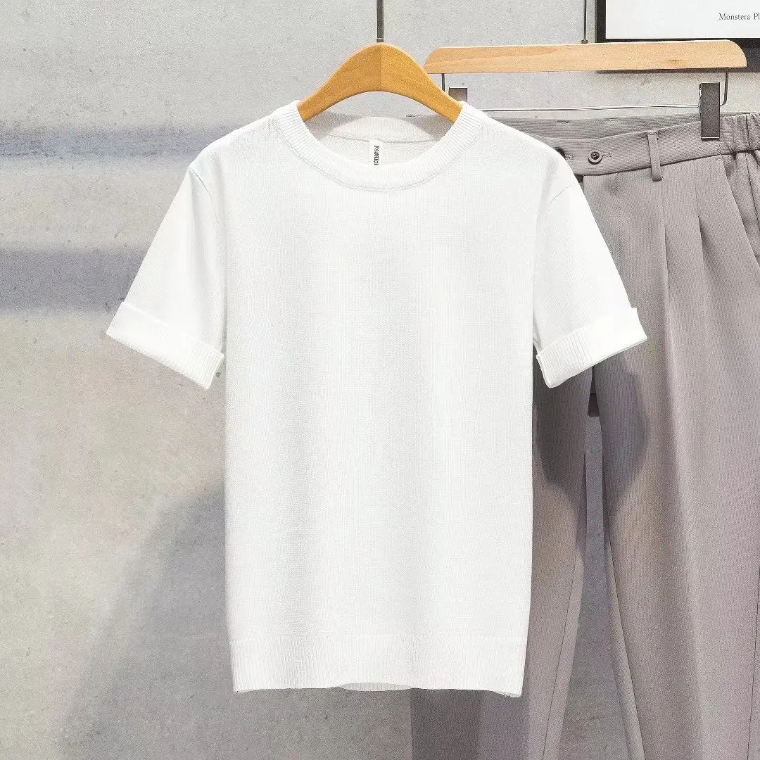 

Мужская свободная футболка с коротким рукавом, Повседневная однотонная трикотажная футболка из вискозы, модель A119 на лето, 2022