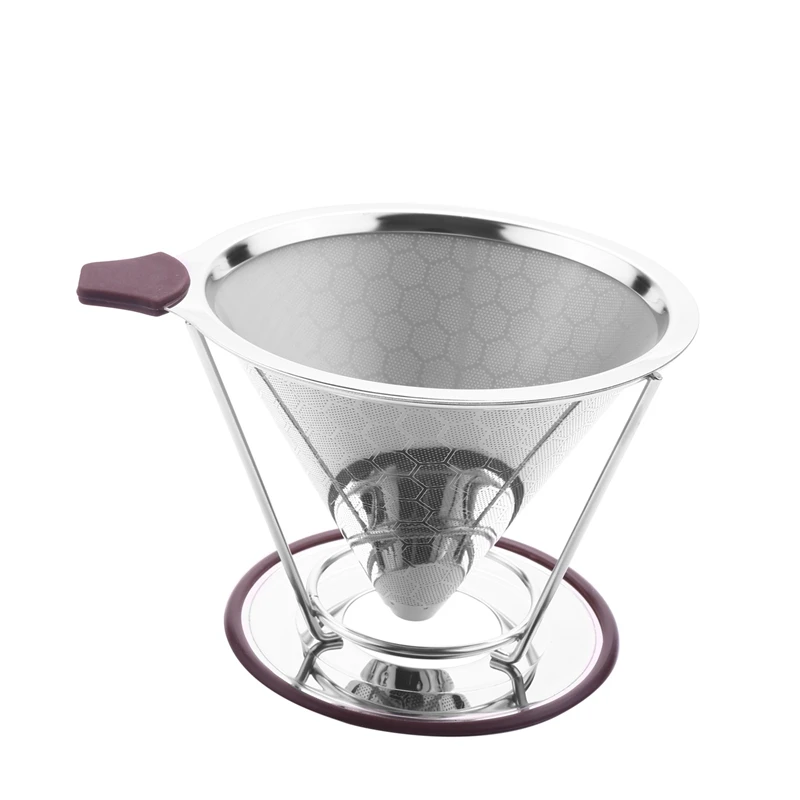 

Pour Over Coffee Filter,Stainless Steel Permanent Coffee Dripper, Paperless Reusable Coffee Filter Cone with Removable Cup Stand