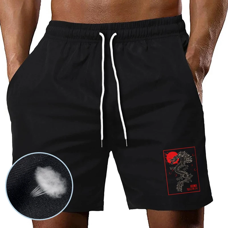 

2022 Summer Men Casual Shorts Cotton Chinese Dragon Sun Bermudas Black Pants Boardshorts Boy Girl Couples Women Beachwear