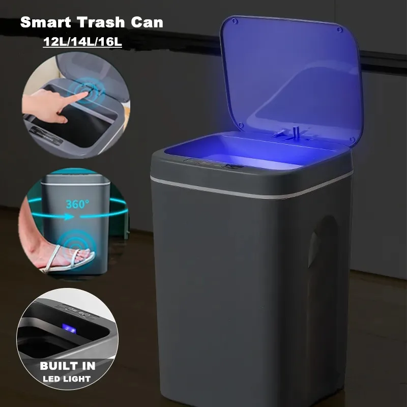 

Smart Induction Trash Can Automatic Dustbin Bucket Garbage Bathroom for Kitchen Electric Type Touch Trash Bin Paper Basket