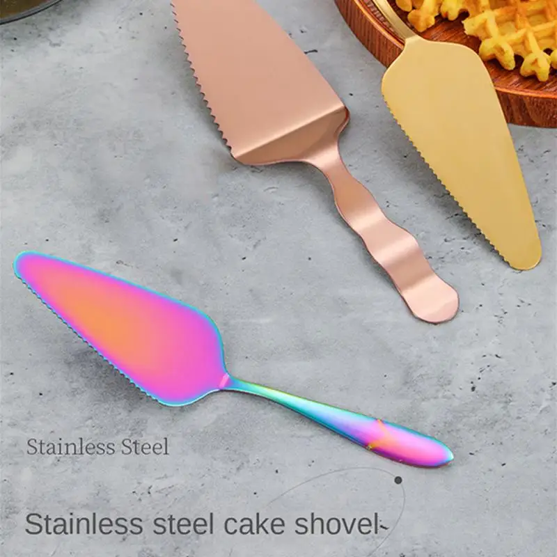 

1PC Stainless Steel Cake Shovel Knife Pie Pizza Cheese Spatula Server Cake Divider Knives Triangle Gold Toothed Cake Baking Tool