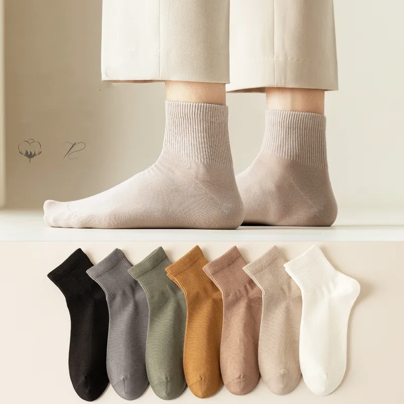 

6 Pairs Men Socks Spring And Summer Thin Section Low-Top Cotton Mid-Tube Socks Breathable Cotton Short Tube Solid Color Moving S