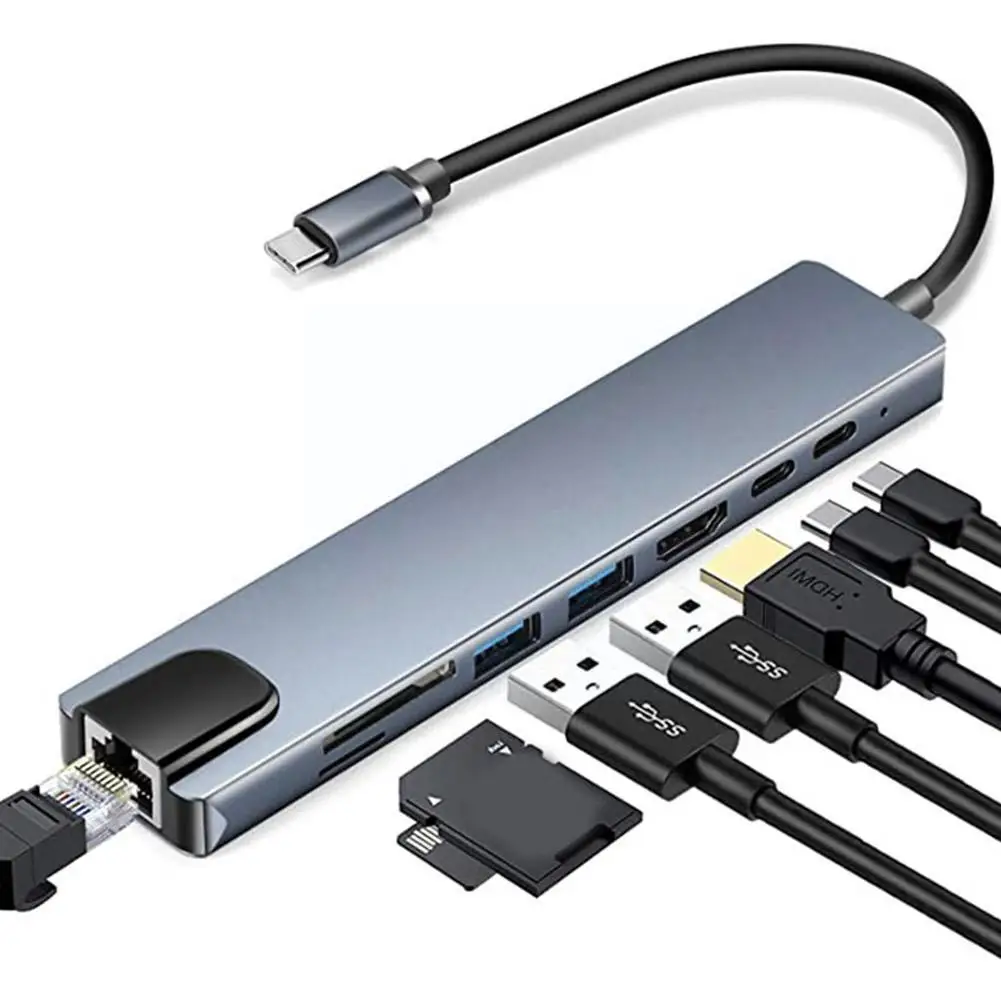 

Разветвитель USB Type-C 8-в-1, адаптер HDMI Type-C на 4K, PD, устройство для быстрой зарядки RJ45, SD/TF, для Macbook Pro, ноутбуков N7G7