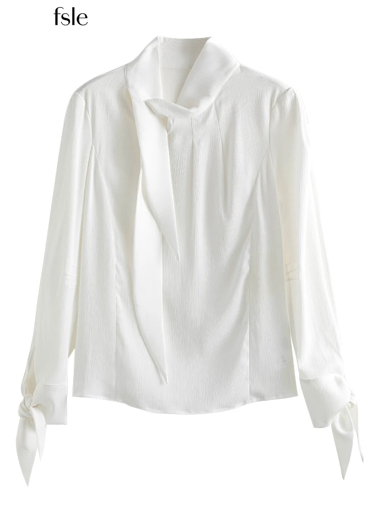 

FSLE Women Solid Blouses 2022 Commuter Texture Design Sense Streamer Shirts All-match Elegant Long Sleeve Shirts Female Tops