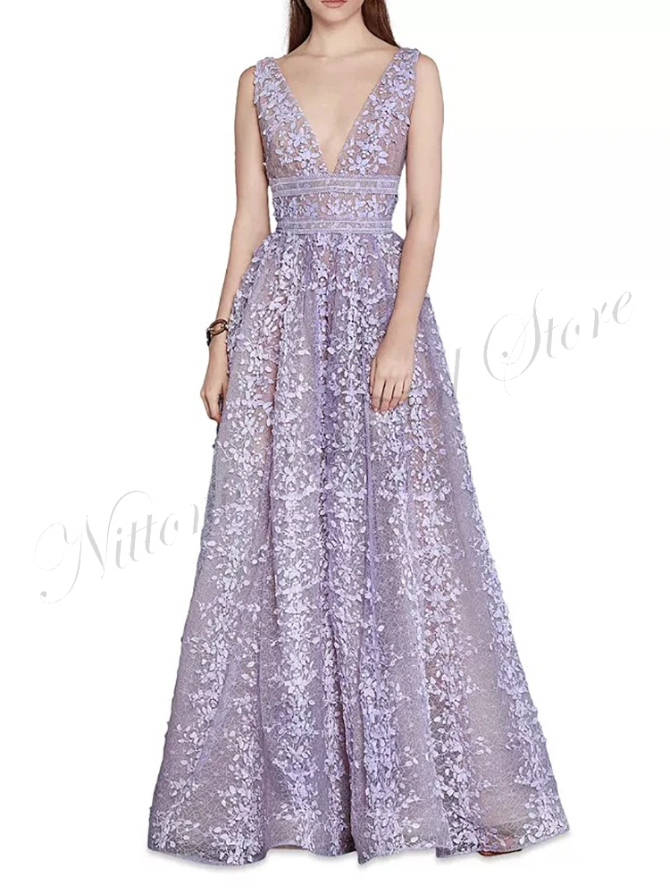 

Fashion Appliques Prom Dresses for Woman Noddle Strap Sleeveless Floor-Length A-Line Formal Occasion Evening Party 2023 Summer