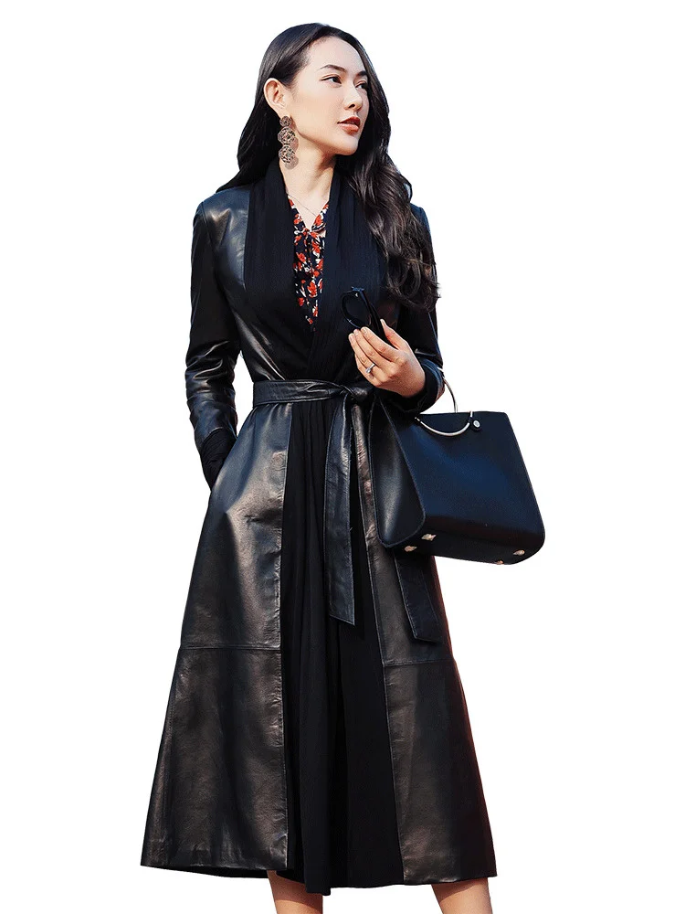 

2023 Genuine Leather Women's Jackets Spring Long Korean Slim Female Jacket Fashion Women's Sheepskin Coats Couro Legitimo Zjt603