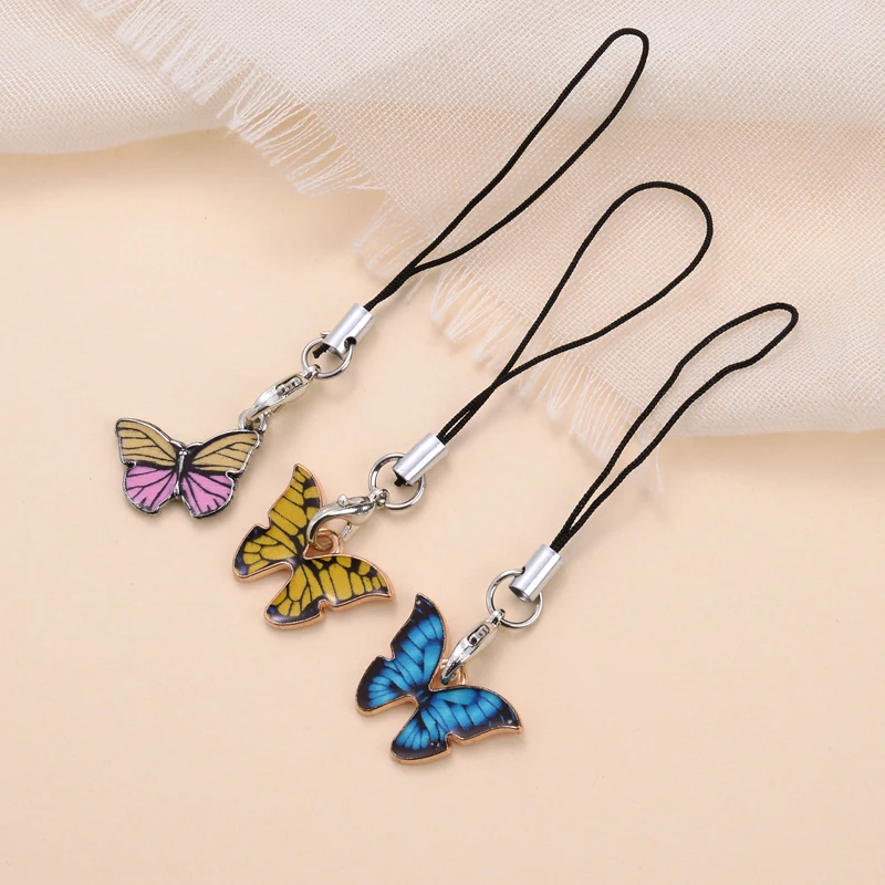 1Pcs Metal Colorful Animal Butterfly Mobile Phone Pendant Lanyard Ladies Anti-Lost Key Chain Gifts Accessories Decoration