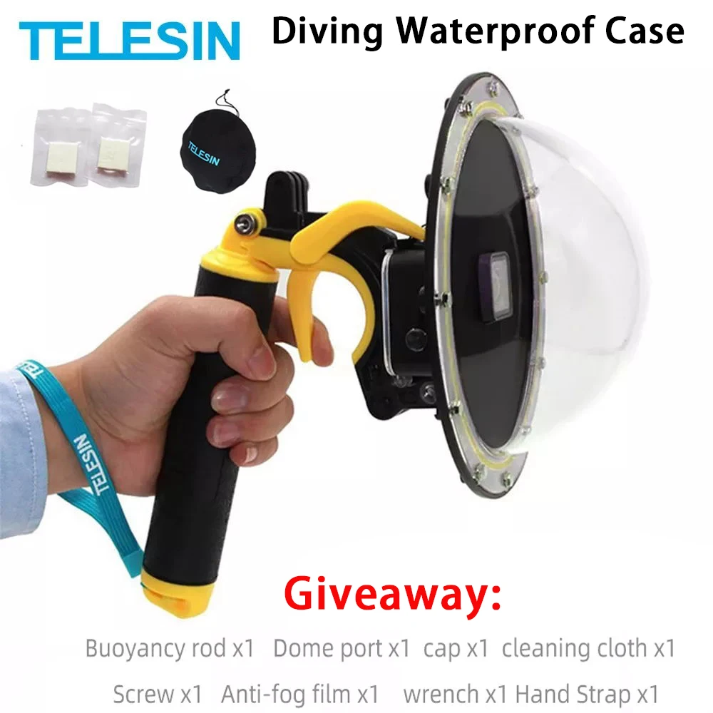 

TELESIN Dome Port Diving Waterproof Case Housing Funda for GoPro Hero 10 9 Black For Hero 8 7 6 5 Floating Mount Camera Parts
