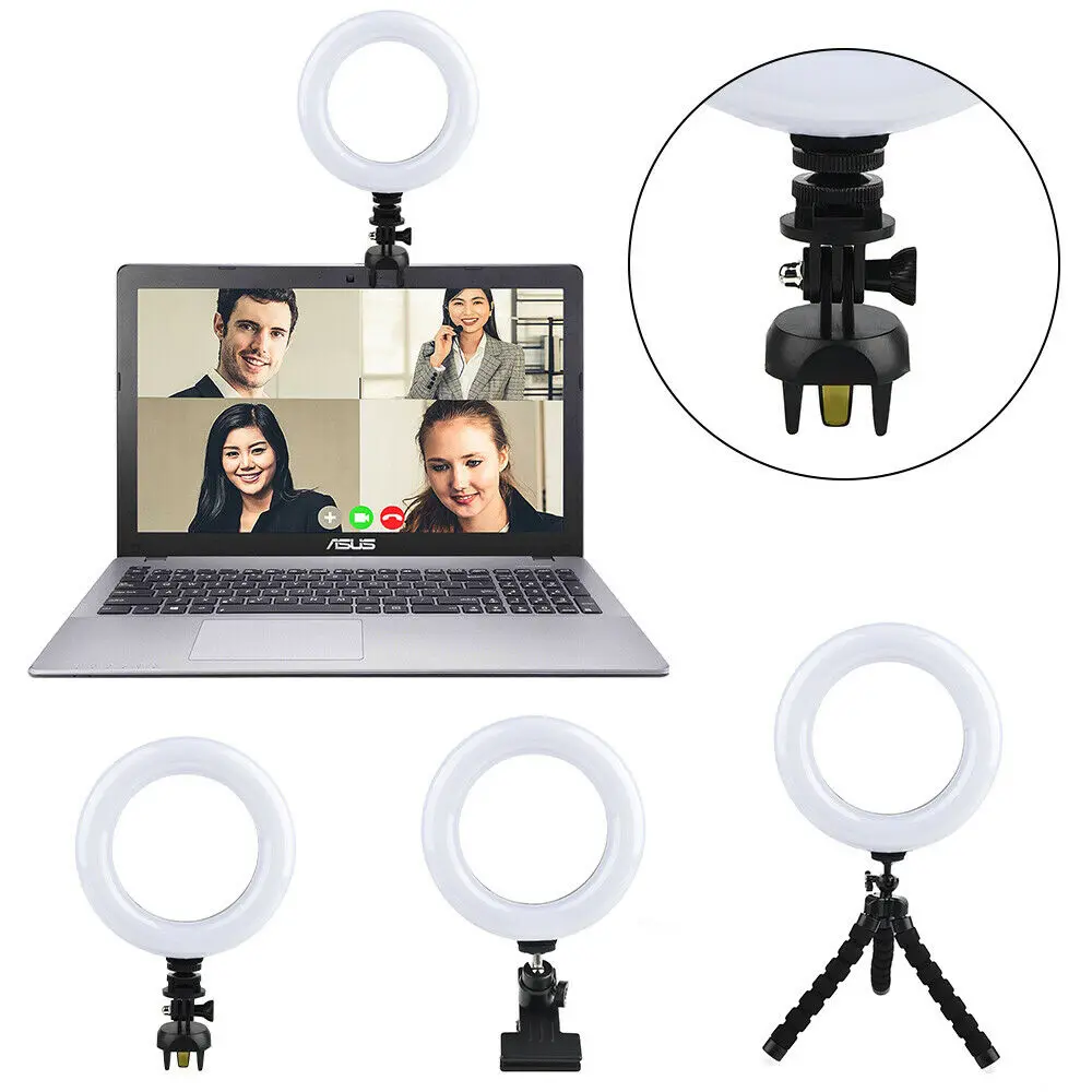 

Светодиодный кольцевой светильник 5 в 1 + штатив + зажим для телефона для ноутбука для макияжа Vlog Facebook Tik Tok, видеозвонки