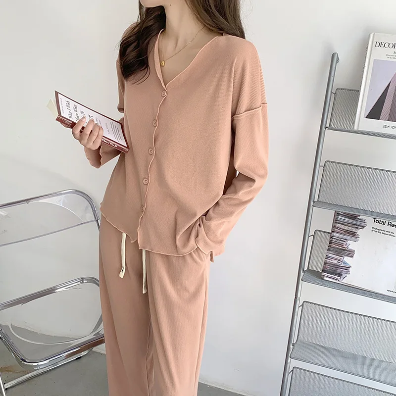 Explosive Style Thicken Women Pajama Sets High Quality Sanding Long Sleeve Sleepwear Cardigan Women's Loungewear 2 Piece Suit
