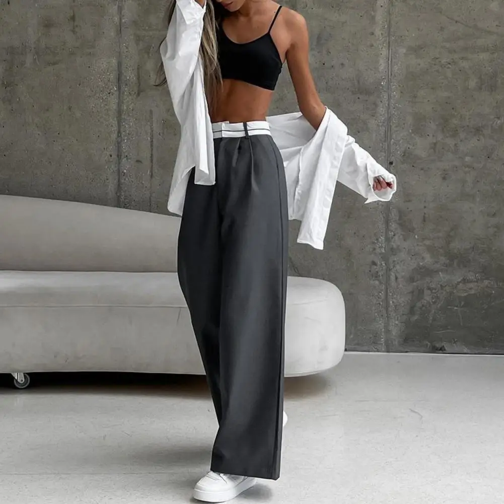 

pants High Waist Button Zipper Fly Suit Pants Pockets Draped Full Length Office Lady Straight Wide Leg Trousers casual pants