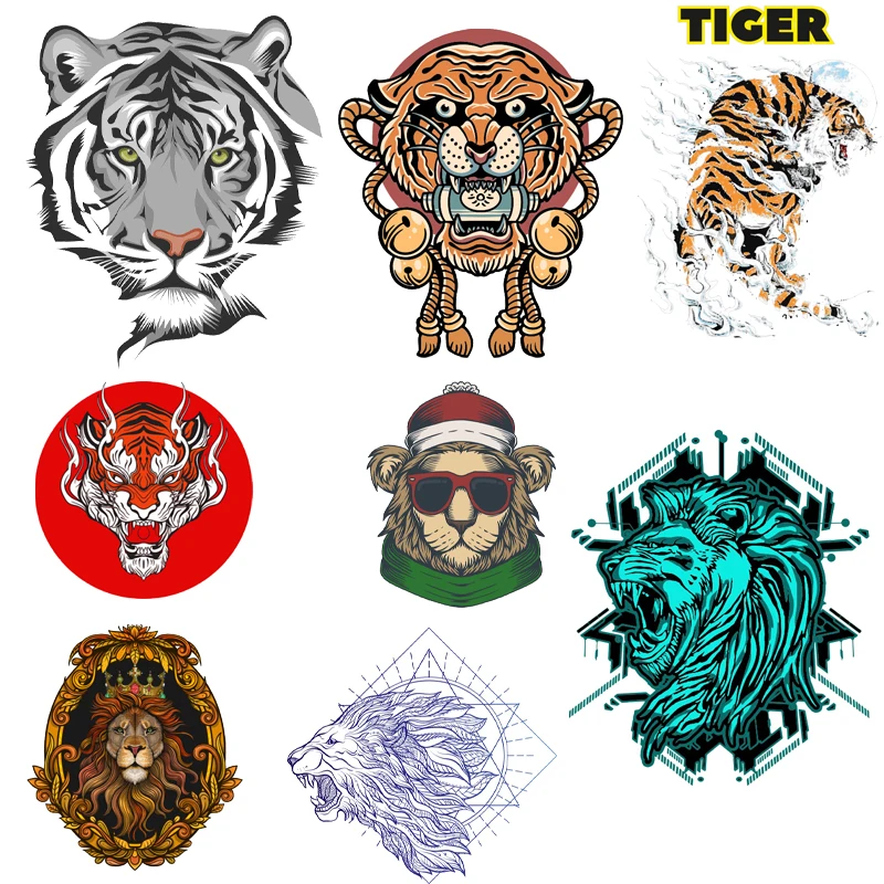

Tiger Stickers Cute Iron on Patches Clothing Thermoadhesive Patches Fusible Patch Anime T-shirts Badge Heat Transfer Vinyl Desig