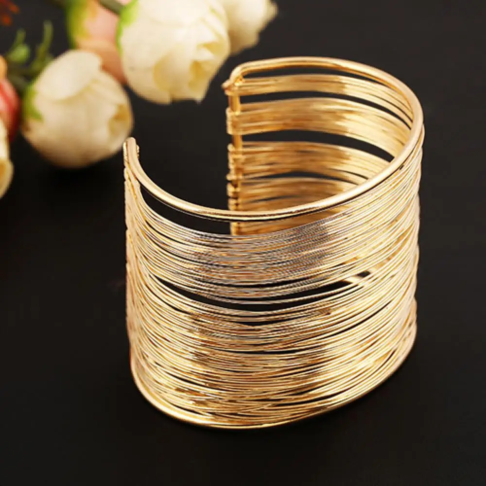 

2023 Women Bracelet Multilayer Metal Wires Strings Open Bangle Wide Cuff Girl Wedding Bracelets Luxury Bangles Fashion Jewelry