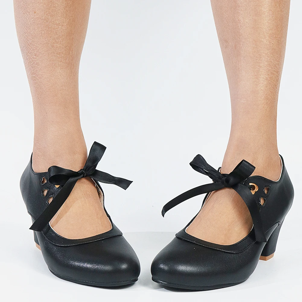 

2022 New Fashion Spring Summer Solid Pumps High Chunky Heel Big Size 43 Comfy Walking Women Leisure Elegant Office Lace Up Shoes