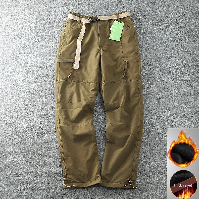 

Брюки-карго мужские зимние с флисовой подкладкой, уличные теплые прямые длинные штаны, повседневные штаны в стиле милитари, с несколькими карманами, двухслойные