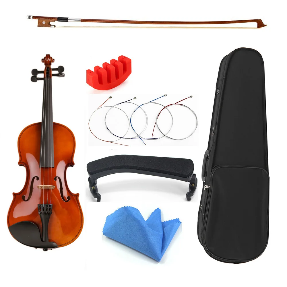 Regalo para Navidad 1/8 1/16 1/10 tamaño con estuche cuerdas de arco reposabrazos violín de madera para principiantes estudiantes niños violín