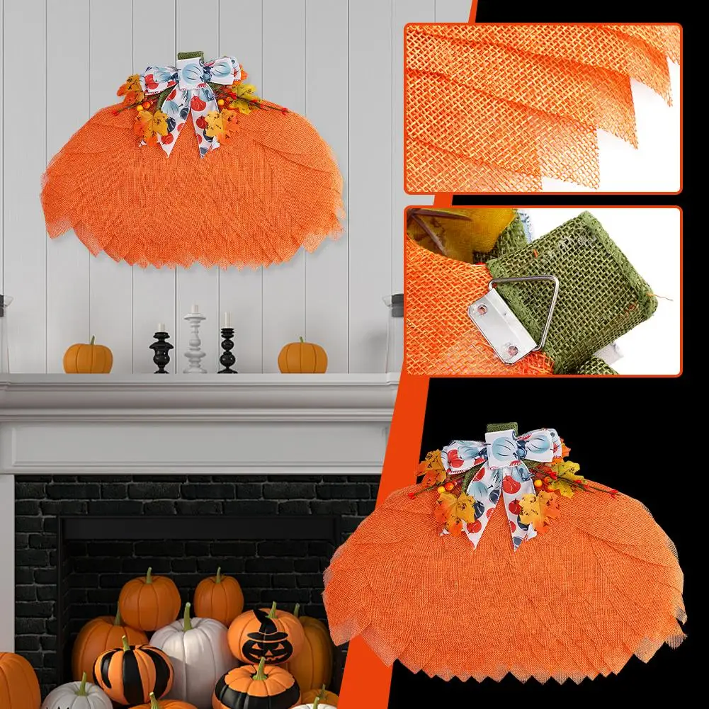 

1 Pcs Autumn Wreath Pumpkin With Bow And Berries Halloween Home Front Door Wall Thanksgiving Christmas Decoration B4W6
