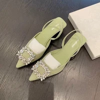 spring summer ladies pumps rhinestone square buckle pointed toe shallow high heel sandals sexy womens party wedding shoes 2022