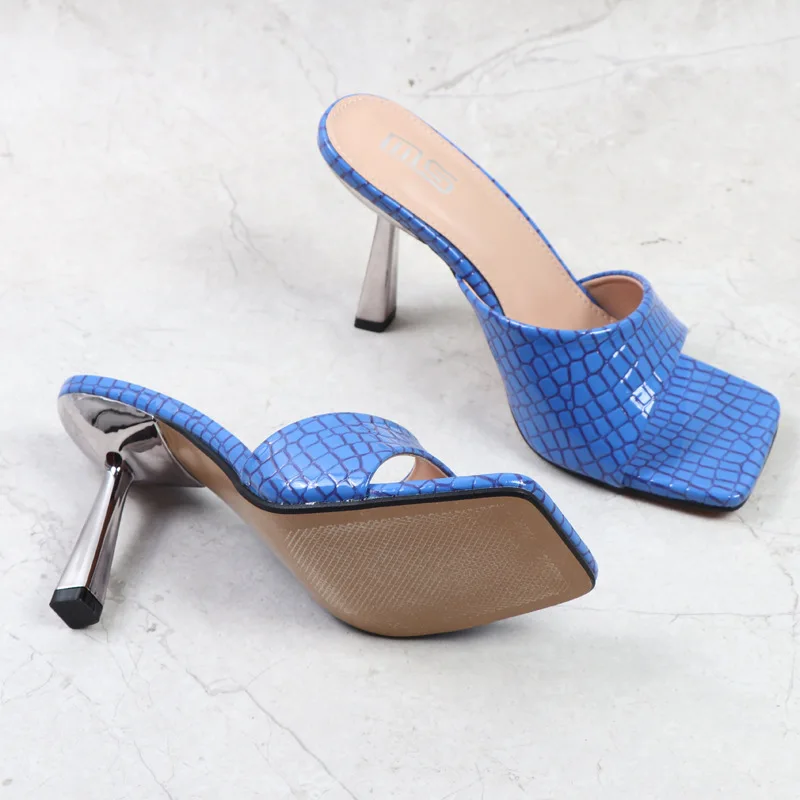 Fashion Slippers Women's High Heels 2022 Summer New Square Toe Open Toe Stiletto Sexy Women Sandals Outside Women's Shoes 9.5CM