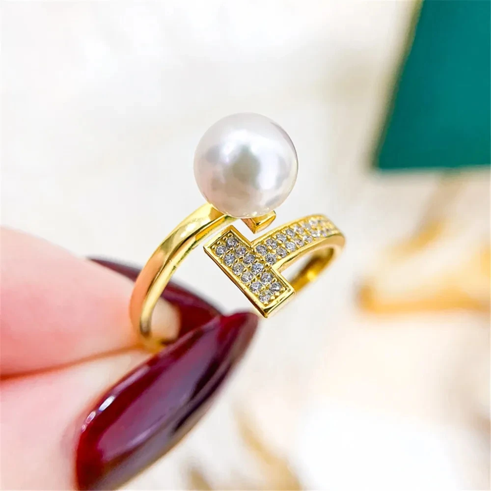

Genuine Solid S925 Sterling Silver Plated 18K Gold Resizable Classic Rings Settings Base Women DIY Pearl Ring Accessory No Pearl