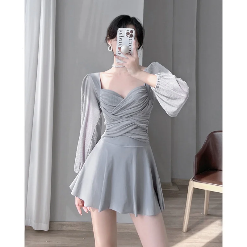 

Новинка 2023, пикантный слитный купальник с открытой спиной, юбка, женский модный купальник со складками, монокини с эффектом пуш-ап, купальный костюм, микро бикини