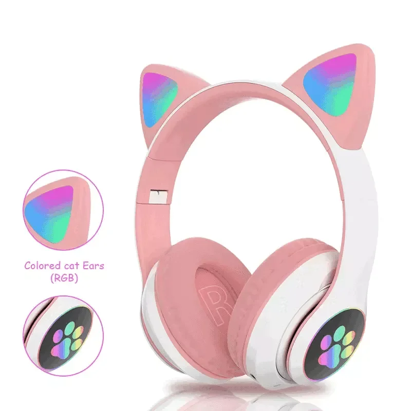 

Flash Light Cute Cat Ears Wireless Headphones with Mic Can control LED Kid Girl Stereo Music Helmet Phone Bluetooth Headset Gift
