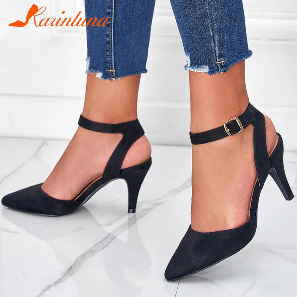 KarinLuna Brand New 2023 Summer Spring Female Ankle Strap Pumps Thin Heels Pointed Toe Office Ladies Sandal Elegant Party Shoes