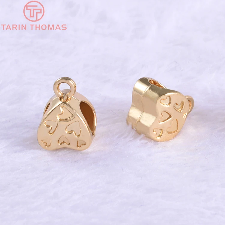 

(3107)20PCS 11.5*8.5MM 24K Gold Color Plated Brass Large Hole Heart Charms Connector High Quality Diy Jewelry Accessories