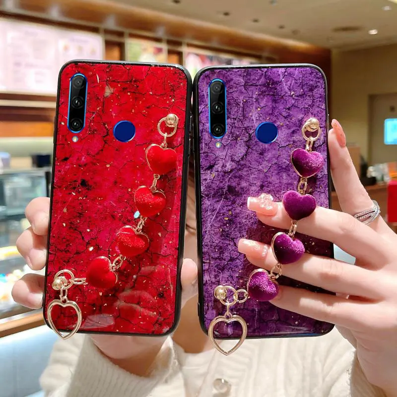 Чехол для Honor 20lite с браслетом в виде сердца для Honor 20 Lite, роскошный силиконовый чехол с цепочкой и мраморным рисунком, чехол для Honor 10 20i 10i 20 Lite 30 pro