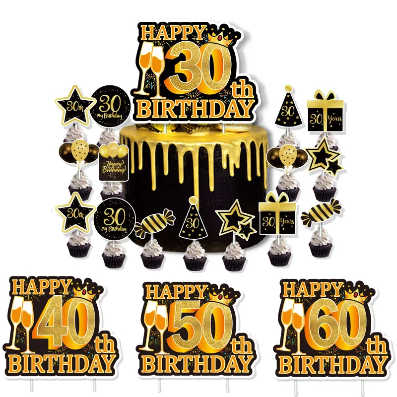 

30 40 50 60 Years Old Cake Topper Happy Birthday Party Decoration Adult Anniversary 30th 40th 50th 60th Birthday Cake Decoration