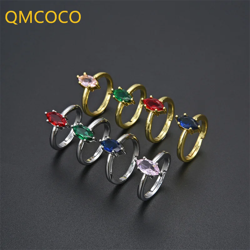 

QMCOCO 2022 New Fashion Creative Geometric Color Zircon Adjustable Ring For Women Creative Simple Birthday Party Fine Jewelry